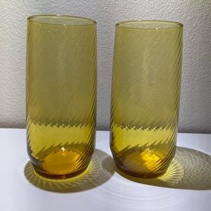 Vintage Set of 2 Libbey Amber Honey Gold Swirl Tumblers